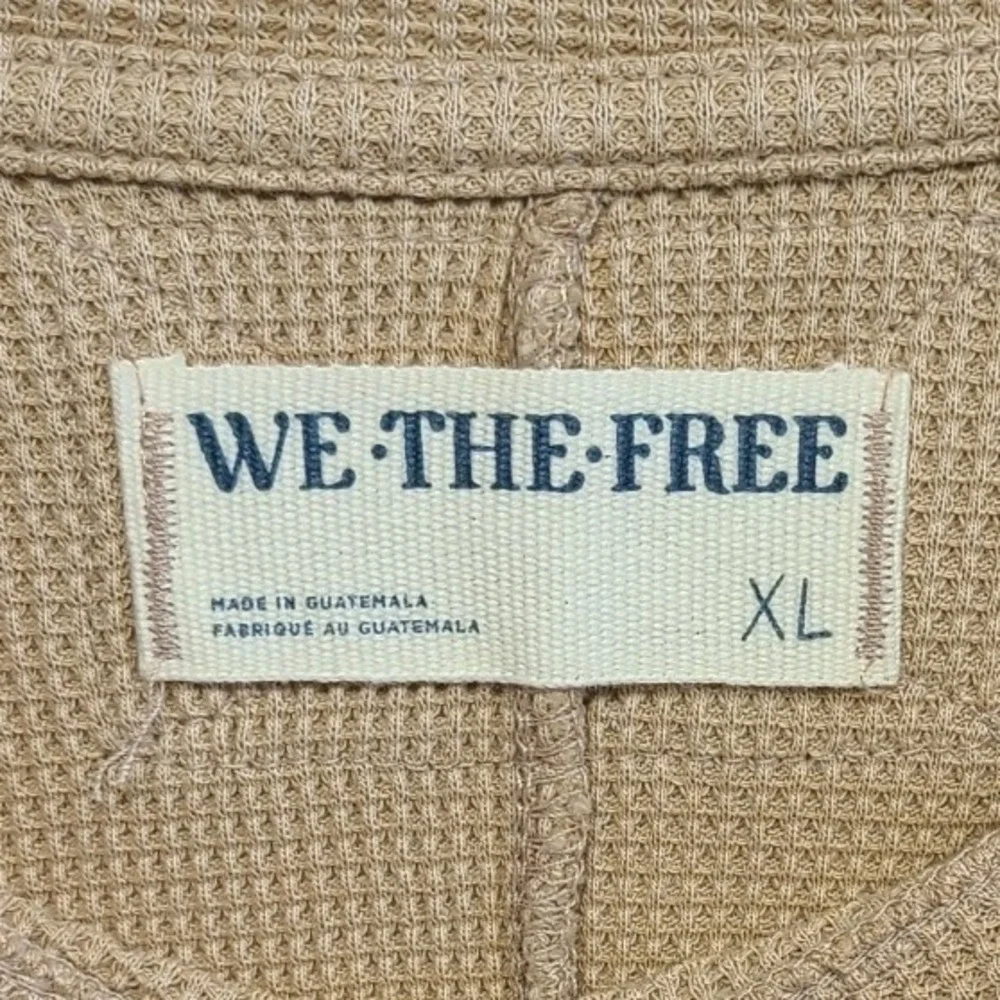 Free People We The Free Tan Waffle Knit Lettuce Hem Long‎ Sleeve Top XL